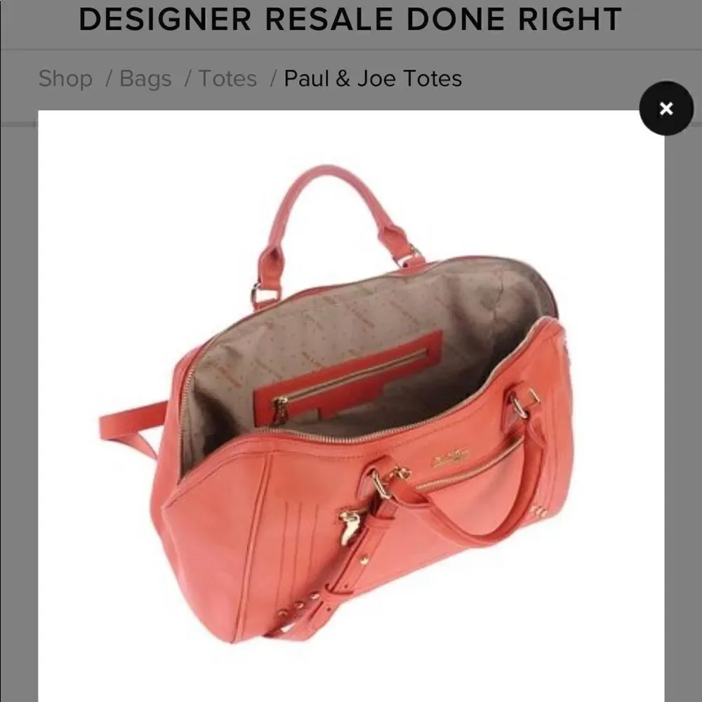 Coral Paul and Joe Sister Satchel Handbag w Strap - Picture 3 of 8